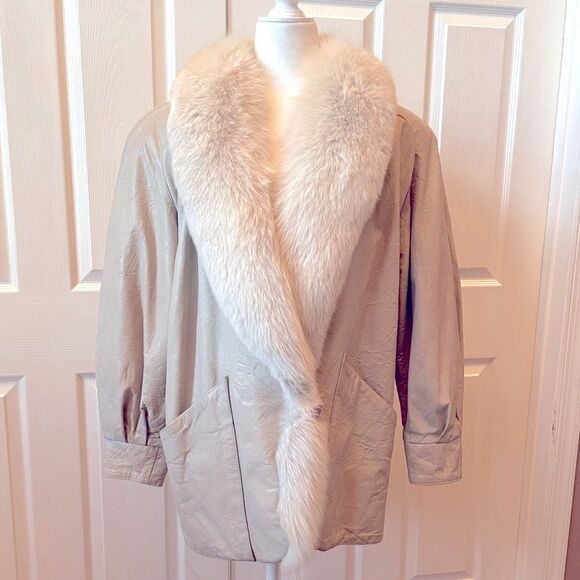 FOX FUR TRIMMED LEATHER COAT J. PERCY FOR MARVIN RICHARDS 80’s VINTAGE - Picture 1 of 10